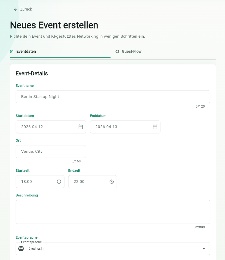 Event setup list in the organizer app