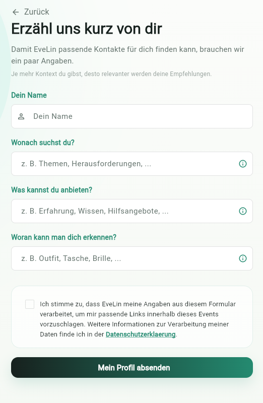 Guest profile step with need and offer fields